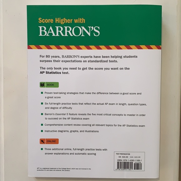 Barron’s AP Statistics Book Tenth Edition 2020 Test Workbook Study Guide - Picture 2 of 9
